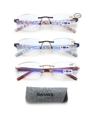 3 Pack Rimless Reading Glasses for Women Men Blue Light Blocking Readers Classic Computer Eyeglasses (Mix +2.00 Magnification Strength) 3 Pack Mix (Top Selling) 2.0 X