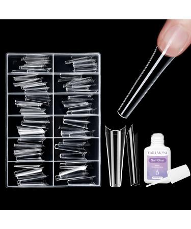 Clear Nail Tips Set EARLMONI 120 Pieces Acrylic Nail Tips 12 Sizes Soft Gel False Nails with Glue Nail Extension kit for Nail DIY