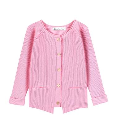 SMILING PINKER Toddler Girls Knit Cardigan Soft Warm Sweaters with Pockets 5-6 Years Bright Pink