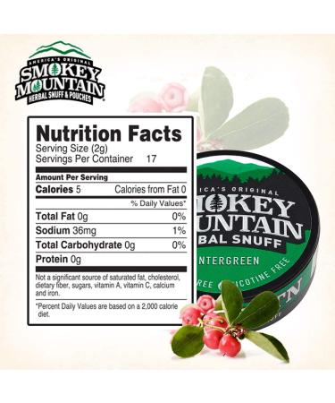 Smokey Mountain Herbal Wintergreen Long Cut Snuff - Tobacco and Nicotine Free (5 Can Box) - Buy Online on GoSupps.com