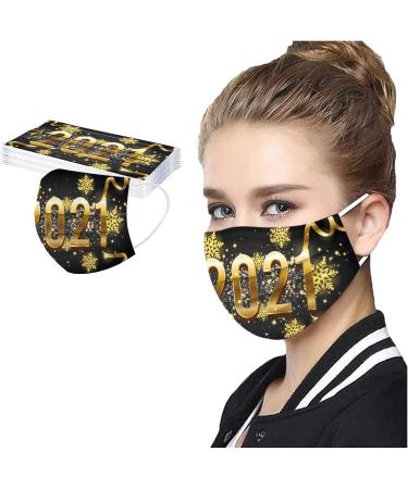 ZQP 10PCS Adults Disposable Face_Mask 2021 Happy New Years 3Ply Face Bandanas Cartoon Print Breathable Balaclava Party Daily Use - Buy Online on GoSupps.com