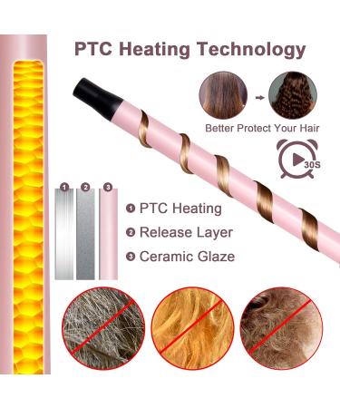 Curling Wand 4 in 1 Iron Set with Interchangeable Ceramic Barrels - Pink Curling Tongs and Straightener Brush for Long & Short Hairstyles - Women's Gift - Buy Online on GoSupps.com