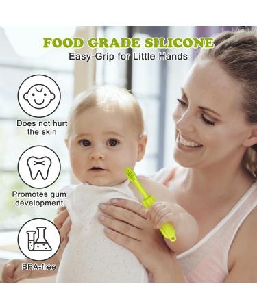 CLdy Baby Biting Toys - BPA-Free Silicone Teething Rings & Toothbrushes for Babies 3+ Months - Stimulate & Massage Gums (Yellow-Green 2 Pieces) - Buy Online on GoSupps.com
