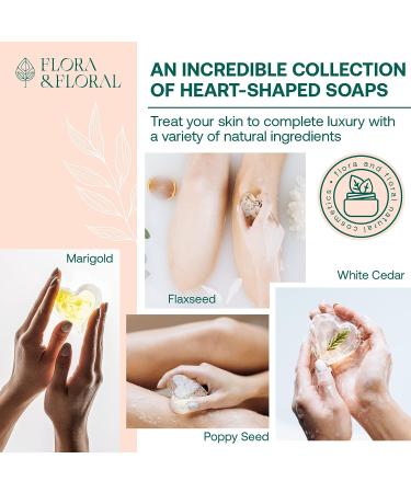 Flora & Floral Clear Vegan Bath Soap Gift Set - 4 pc Heart Shaped Body Soap with Argan & Coconut Oil - 2 oz - Buy Online on GoSupps.com