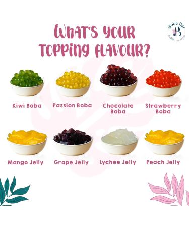  Boba Bar Creamy Twist - Mixed Bubble Tea Kit | 8 Mixed Tea Flavours 8 Popping Boba & Jelly Toppings Tapioca Pearl Bubble Tea (Serves 8) | Green Tea & Assam Tea Bags from Boba Bar London. - Buy Online on GoSupps.com