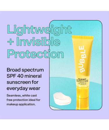 Bubble Skincare Solar Mate SPF 40 Mineral Sunscreen - Zinc Oxide Blue Light Protection Lightweight & No White Cast - 50ml - Buy Online on GoSupps.com