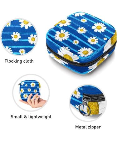 GIAPB Period Bag - White Daisies Blue Background Color - Sanitary Napkin Storage & Travel Makeup Pouch - Buy Online on GoSupps.com