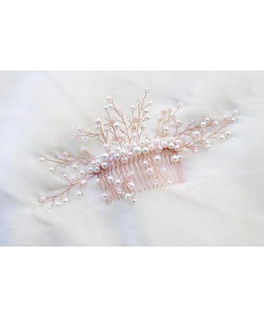 Kercisbeauty Wedding Bridal Pink Champagne Beads Rose Gold Hair Comb Slide Headband Bun Hair Accessory for Prom(Rose Gold) - Buy Online on GoSupps.com