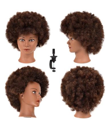 Afro curly Mannequin Head with Human Hair African American Mannequin Head 100% Human Hair Cosmetology Doll Head Hairdresser Styling Training Head Manikin Head with Curly Hair Mannequin Head for Practice Braiding Doll Head …