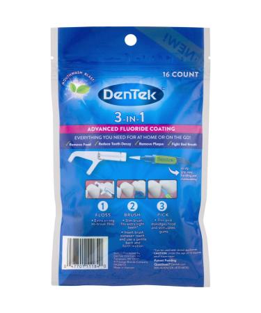 Dentek 3-in-1 Interdental Cleaners - Floss, Brush, Pick with Travel Pouch | 16 Count (Pack of 1) - Buy Online on GoSupps.com