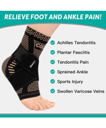 INDEEMAX Ankle Brace for Men & Women | Copper Infused Compression Sleeve for Sprained Ankle Plantar Fasciitis & Achilles Tendonitis Pain Relief - Medium Copper Black - Buy Online on GoSupps.com