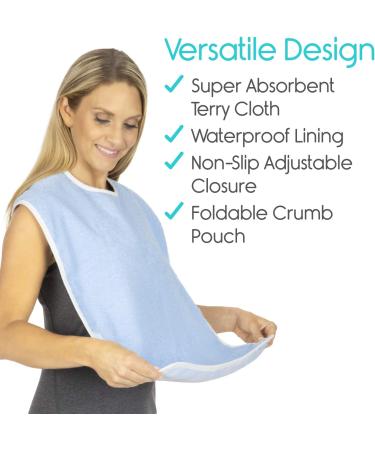 Vive Adult Bibs (2 Pack) - Waterproof Apron Set for Eating - Adjustable Strap, Washable Terry Cloth - Ideal for Elderly, Seniors, Disabled - Buy Online on GoSupps.com