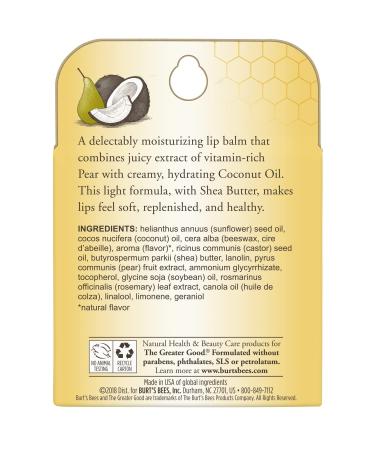 Burt's Bees 100% Natural Coconut & Pear Lip Balm - 4 Tubes | Moisturizing Beeswax Formula - Buy Online on GoSupps.com