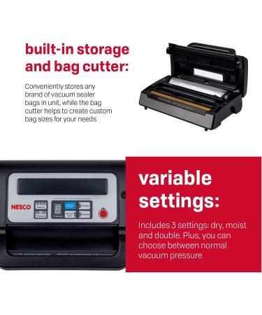 Nesco Deluxe Food VS-12 Vacuum Sealer Kit - 130 Watts, Bags, Viewing Lid, Compact Silver - Buy Online on GoSupps.com