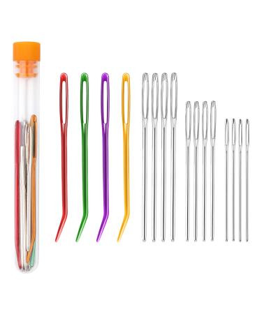 16pcs Large-Eye Blunt Needle, Plastic Bent Tapestry Needle, Stainless Steel Yarn Knitting Needles Sewing Needles Wool Needle Hand Knitting Needle Sewing Knitting Needle for Crochet Projects (2 Styles)