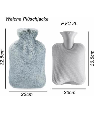 Heat Bottle with Soft Cover 2L - Fluffy PVC Hot Water Bag for Pain Relief | Safe & Durable | Perfect Gift for Women & Adults (Gray) - Buy Online on GoSupps.com