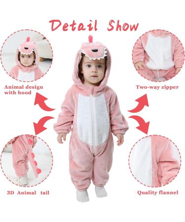 Doladola Baby Boys Girls Cartoon Animal Hooded Onesie | 6-12 Months | Dusty Pink Dinosaur Romper - Buy Online on GoSupps.com