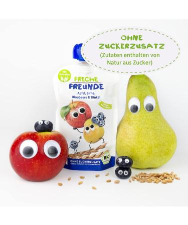 Cheeky Friends Bio Quetschie: Vegan Apple Pear Blueberry & Spelt Fruit Puree for Babies (6 x 100g Squeeze Bags) - 6 Pack - Buy Online on GoSupps.com