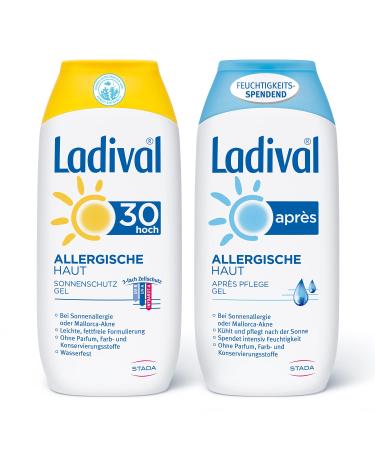 Ladival allergic skin sun protection gel LSF 30 and Ladival allergic skin aprs sun gel - 2er set - perfume -free without color and preservatives - 2x 200 ml