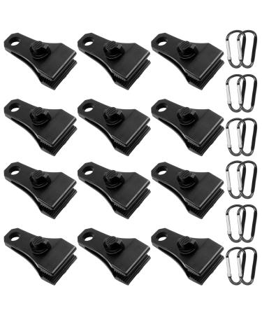 Upgrade Large Tarp Clips Heavy Duty Lock Grip -Total 24 PCs Tarp Clamps Thumb Screw Tent Fasteners Clips with Carabiner for Camping Awnings Caravan Canopies Car Truck Swimming Pool Boat Cover Clips Large 24 Tarp Clips With Carabiner-black