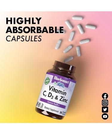 Bluebonnet Nutrition Vitamin C D3 & Zinc for Immune Health and Respiratory Function* Soy-Free Gluten-Free Non-GMO Kosher Certified Dairy-Free 100 Vegetable Capsules 100 Servings 100 Count (Pack of 1) - Buy Online on GoSupps.com
