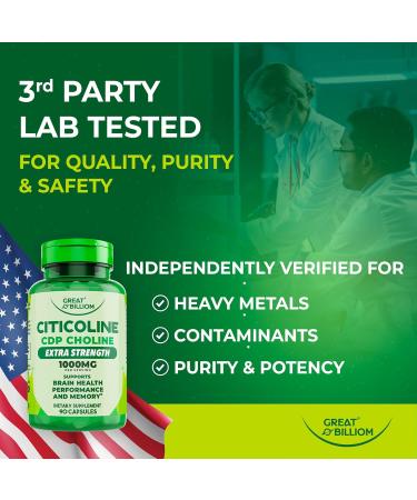 Great Billiom Citicoline CDP Choline 1000mg - Extra Strength Brain Supplements for Memory and Focus, Choline Supplements - Non-GMO Nootropic with Acetylcholine Support - 90 Vegetarian Capsules - Buy Online on GoSupps.com