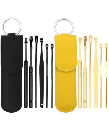 6 in1 Ear Pick Earwax Removal Kit Ear Cleansing Tool Portable Ear Curette Ear Wax Remover Tool (Yellow and Black 2 Set) Yellow Black