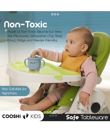 Cooshi Kids Baby Self Feeding Tableware Set - Suction Plate, Bowl, Sippy Cup, Bib, Placemat, Cutlery Set - 9 Piece Blue Set for Easy Weaning - Buy Online on GoSupps.com