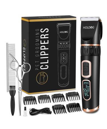 Dog Clippers Professional Heavy Duty Dog Grooming Clipper 3-Speed Low Noise High Power Rechargeable Cordless Pet Grooming Tools for Small & Large Dogs Cats Pets with Thick & Heavy Coats Black