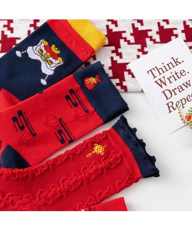 Chinese New Year Red Cotton Socks 5 Pairs for Women | Comfortable & Breathable | Autumn/Winter | Size 34-39 | Red-3 - Buy Online on GoSupps.com