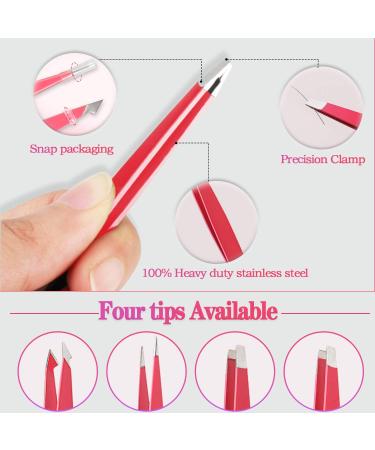 Joyjuly Precision Eye Brow Tweezers Set - 4 Professional Stainless Steel Tools for Eyebrow Plucking Hair Removal Eyelash Extensions - Pink Rose - Buy Online on GoSupps.com