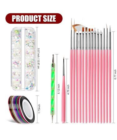 15-Piece Nail Art Brush Set - Gel Nail Brushes Dotted Pens Rhinestones & Nail Strips for Stunning Designs | International Shipping Available - Buy Online on GoSupps.com