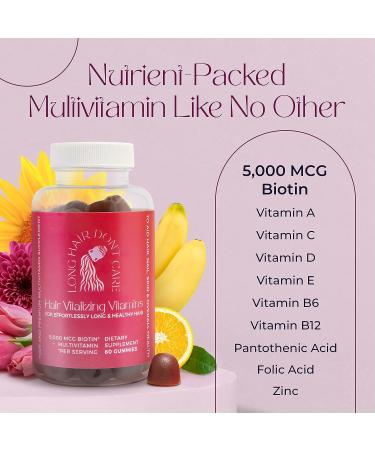 Long Hair Don't Care Hair Vitalizing Vitamins Hair Skin and Nails Vitamins Vitamins for Women and Men Pantothenic Acid Folic Acid & Biotin Gummies Non-GMO Hair Vitamins 60 Gummy Vitamins - Buy Online on GoSupps.com