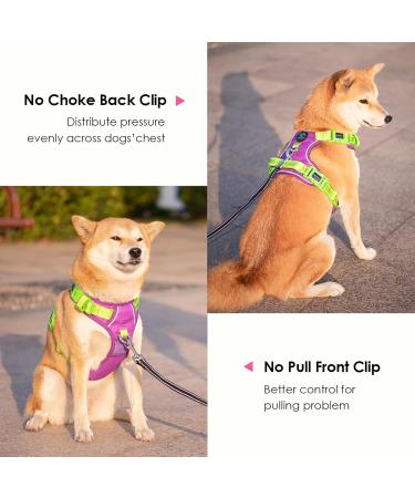 Phoepet No Pull Dog Harness | Reflective Vest with Soft Training Handle - For Small Medium & Large Dogs (Violet & Green - Size L) - Buy Online on GoSupps.com