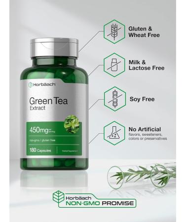 Green Tea Extract Capsules 450mg | 180 Count | Herbal Supplement | Non-GMO & Gluten Free - Buy Online on GoSupps.com