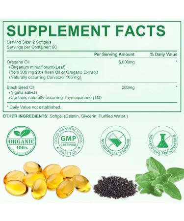 Oil of Oregano Softgels - Wild Oregano Oil 6 000mg with Black Seed Oil 200mg Capsules 120 Count Potent Carvacrol & Thymoquinone Non-GMO Dairy Free Gluten Free 120 Count (Pack of 1) - Buy Online on GoSupps.com