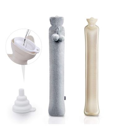 73 cm heat bottle Extra long 2l large hot hot water bottle with protective covers made of super soft fabric and pure natural rubber baby warming pillow bottles to warm up neck back legs gray