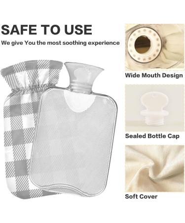 Gray Buffalo Plaid Karo Hot Water Bottle | 1L Heat Bottle for Pain Relief Headaches & Warm Feet - Buy Online on GoSupps.com