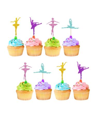 Ballerina Cupcake Toppers Tutu Ballet Dancer Cupcake Decor Pink&Gold Glitter Cake Decorations for Baby Shower Ballerina Birthday Party Supplies - 24pcs