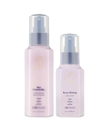 TPH BY TARAJI Moisture Bundle | Keep Shining Dry Oil Mist for Coily & Curly Hair Hot Commodity Thermal Heat Protectant Spray with Shea Butter Sulfate Free White Clear 5.12 Ounce (Pack of 2)