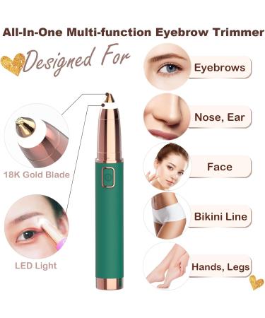 Eyebrow Trimmer for Women - Painless Electric Razor with LED Light for Eyebrows Face Nose Ear Chin and Bikini Detail - Battery Operated (Green - Buy Online on GoSupps.com