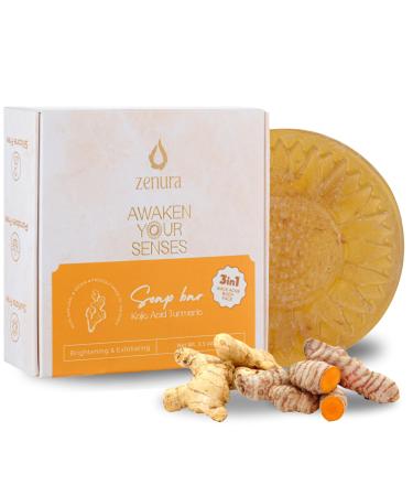 Turmeric Soap Bar Kojic Acid 3-in-1 Face Body & Back Brightening and Exfoliating Bar with Natural Coconut Oil Deep Cleansing for All Skin Types