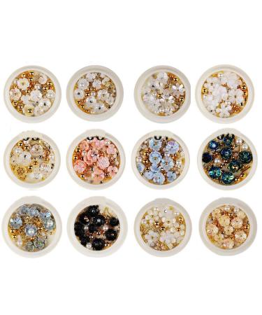 12 Boxes Mixed metal Colorful Nail Art Decoration Glitters Flower 3D Shell Flower Shell Beads Nail Rhinestones