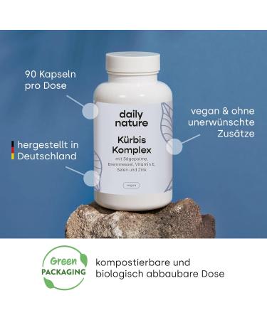Dailynature Pumpkin Complex Capsules - High Dose 350mg 90 Capsules Made in Germany | Supports Prostate Health with Pumpkin Seeds Saw Palms Nettle Vitamin E & Zinc | 3 Months Supply - Buy Online on GoSupps.com