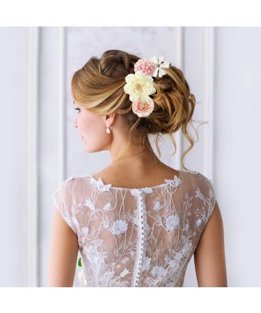 HFYZZ 21 Pack Chiffon Rose Flower Hair Clips - Bride Floral Hair Barrettes for Wedding Beach Party Decor (Pink and White) - Buy Online on GoSupps.com