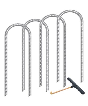 Trampolines Wind Stakes Heavy Duty U Type Sharp Ends Safety Ground Anchor Galvanized Steel for Soccer Goals, Camping Tents and Huge Garden Decoration (Trampoline Stakes 4pcs) All-season silver