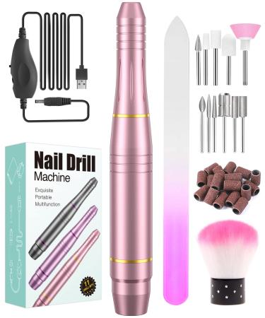 Electric Nail Files Nanssigy Electric Nail Drill for Acrylic Nails Gel 20000 RPM Adjustable Speed E File Nail Drill with 11 Drill Bits USB Electric Manicure Pedicure Set for Beginner Women Girls Peach