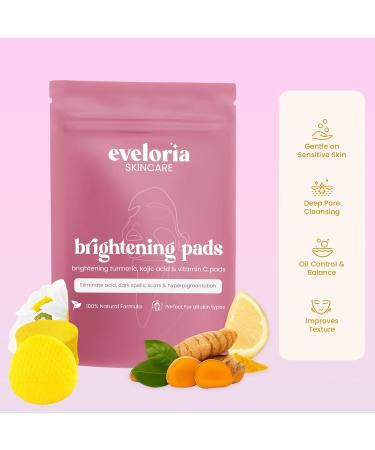 Eveloria Brightening Turmeric & Kojic Acid 30 Face Pads Gentle Exfoliating & Cleansing Pads for Dark Spots Uneven Tone & Dull Skin Natural Glow with Turmeric Kojic Acid & Vitamin C - Buy Online on GoSupps.com