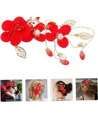 Angoily Red Flower Hair Clip Hair Jewels for Women Bridal Hair Headpiece Bridal Hairpin Bridal Headpiece Flower Side Hair Clips Hair Pin Red Crystal Lace Pearl Flower Bridesmaid - Buy Online on GoSupps.com