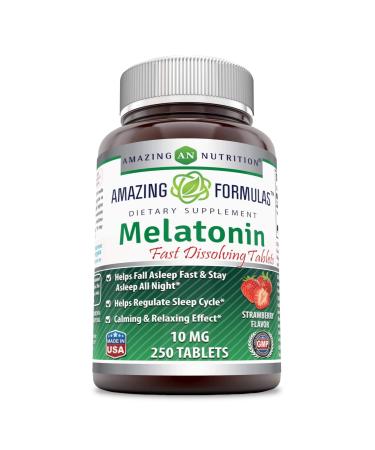 Amazing Formulas Melatonin Quick Dissolve 10 Mg Strawberry Flavor Tablets - Helps Fall Asleep Fast & Stays Asleep All Night - Helps Regulate Sleep Cycle-Calming & Relaxing Effect 250 Count (Pack of 1) Strawberry